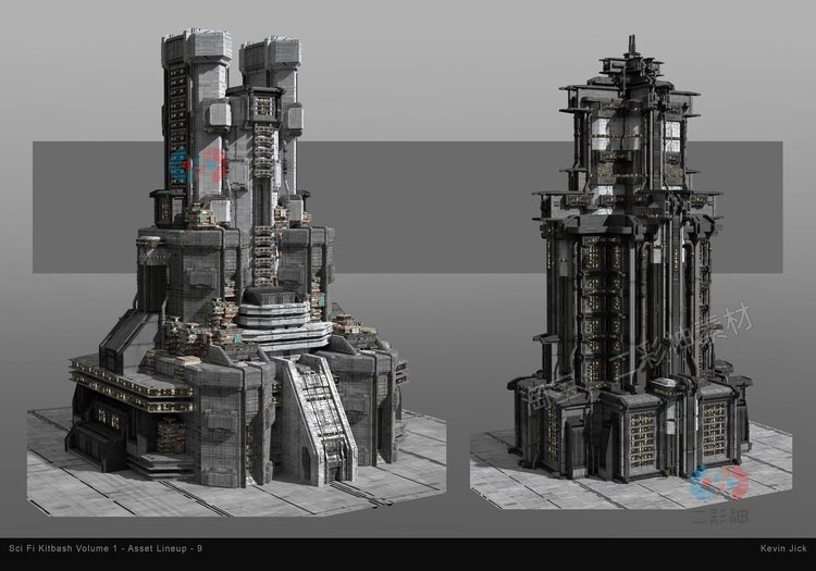 Sci Fi Kitbas未来科幻建筑部件blender房屋楼房高楼居民楼3d模型C5303