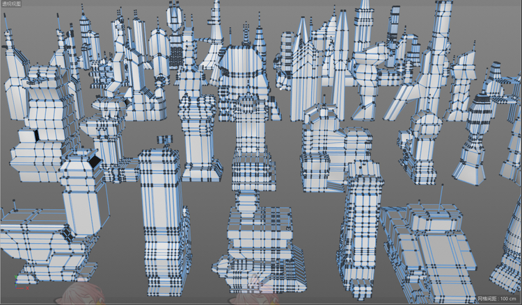 C4D白膜lowpoly科幻创意未来建筑fbx高楼大厦Blender模型obj素材C5316