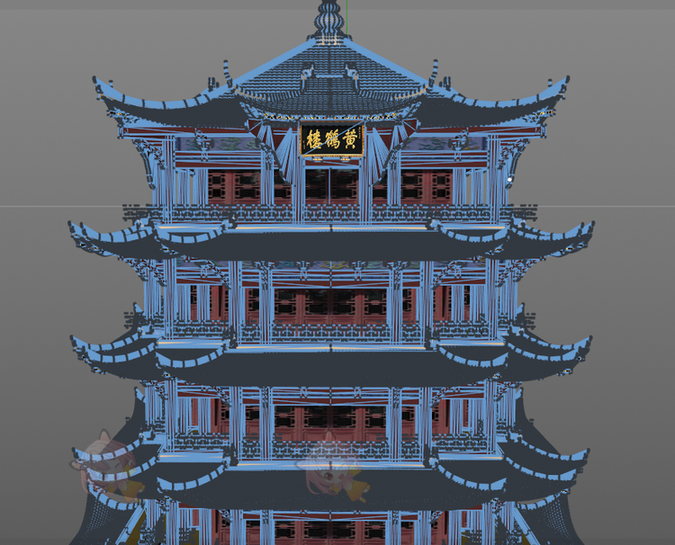黄鹤楼C4D低模写实3Dmax模型blender渲染fbx建模obj设计maya素材C5318