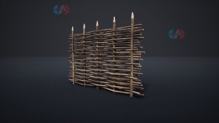 C4D木质复古栅栏屏障围墙栅栏模型maya建模墙壁城堡村庄fbx素材C5349