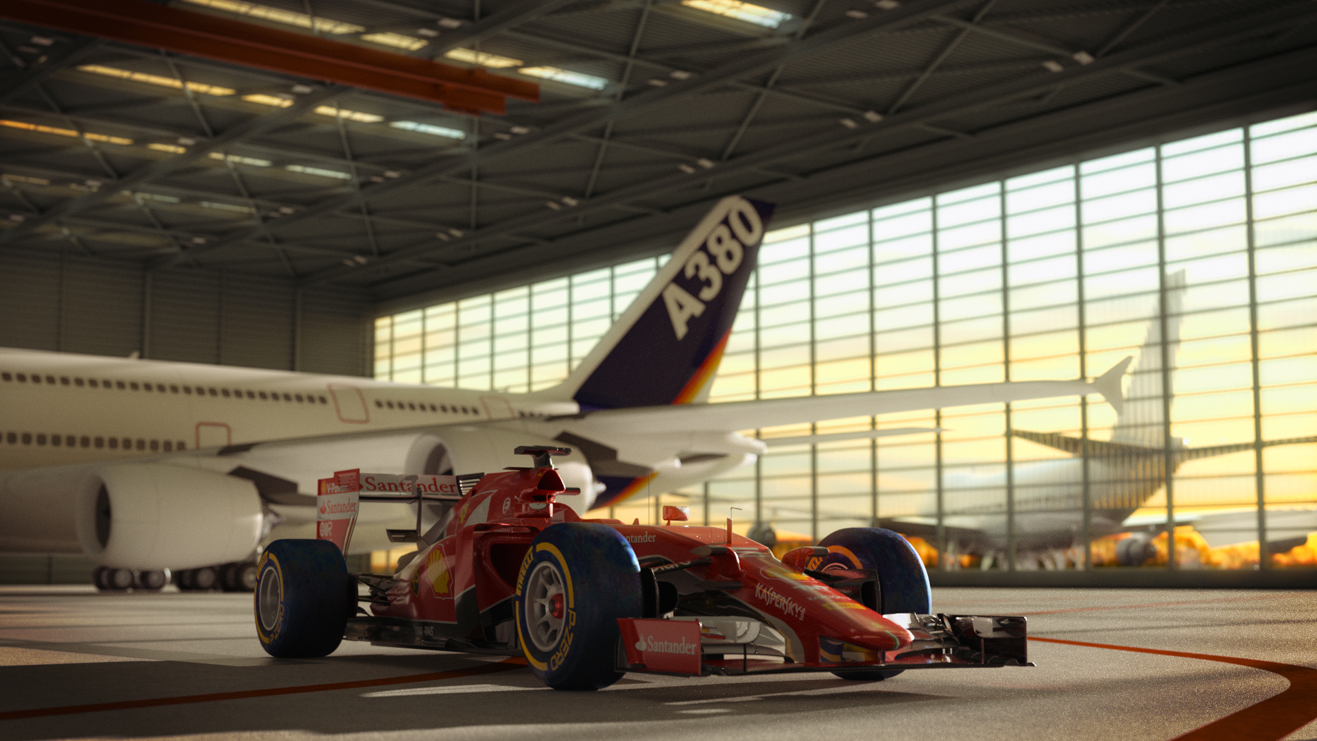 C4D方程式F1赛车飞机车库OC渲染器建模素材模型三维工程源文件C5357