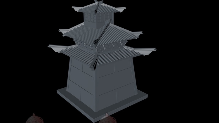 白膜C4D国风古风建筑石灯笼亭子长廊房屋maya房子fbx模型OBJ素材C5369