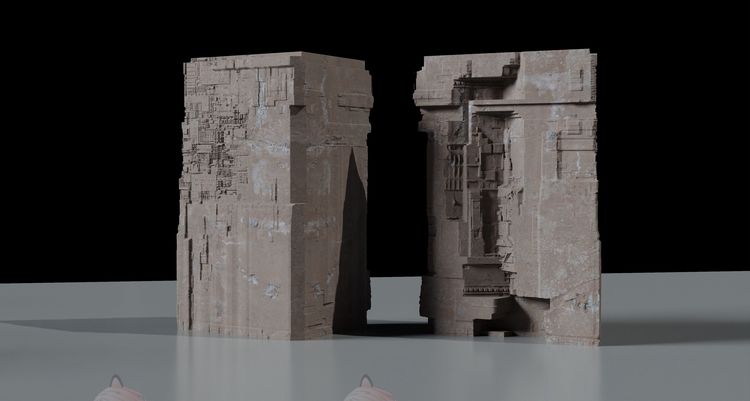 白模C4D创意古代科幻硬表面建筑模型FBX建模OBJ素材maya寺庙废墟C5408