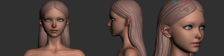 白膜C4D女性程式化动漫基础网格卡通人物obj模型ztl建模雕刻素材C5417