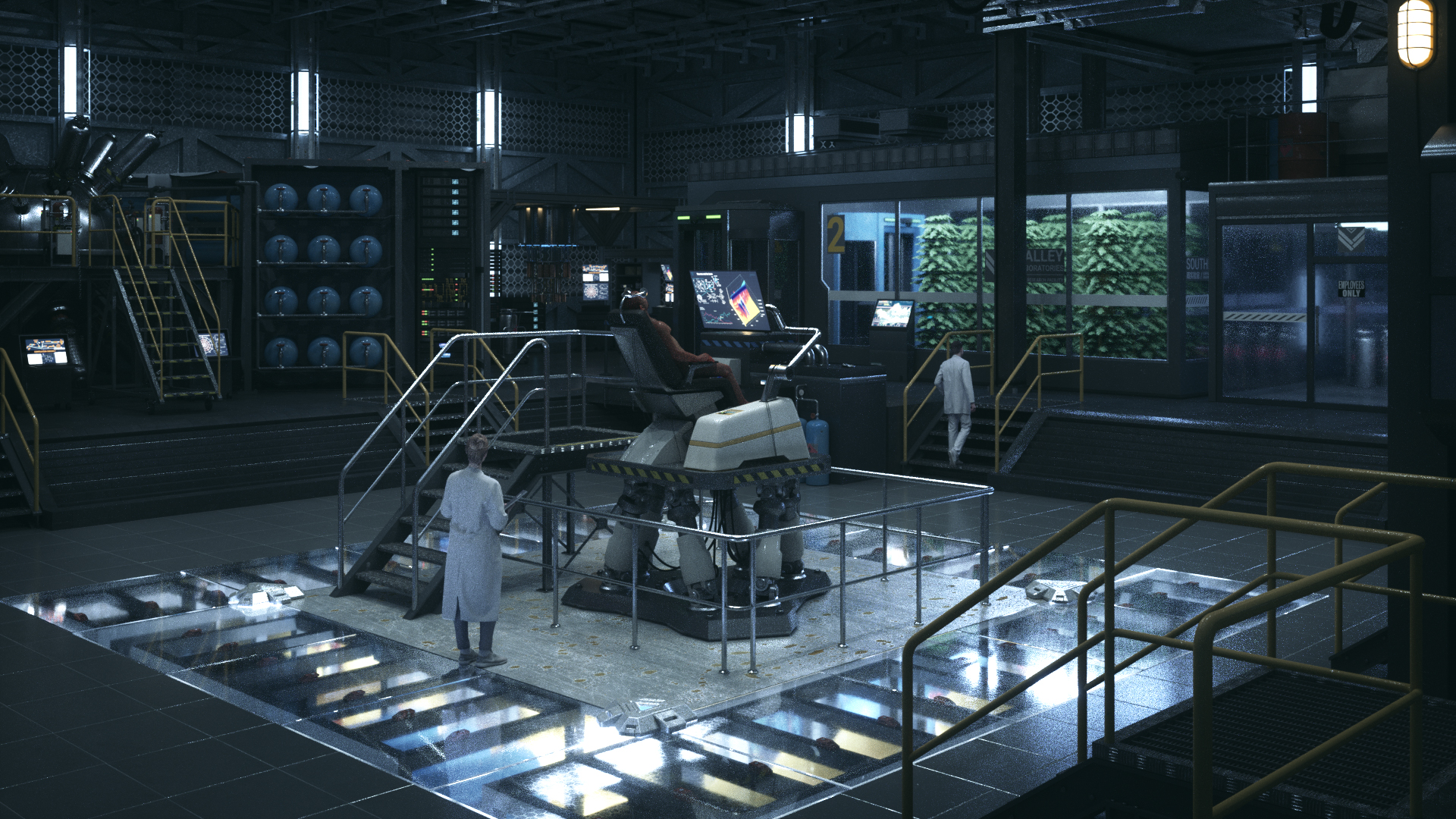 C4D科幻未来实验室养殖培养仓人物OC渲染器建模三维模型工程文件C5425