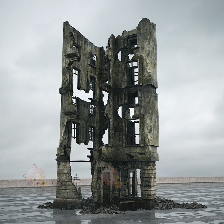 C4D残破废弃战后房子楼房废墟大楼maya建筑FBX模型OBJ建模3D素材C5431