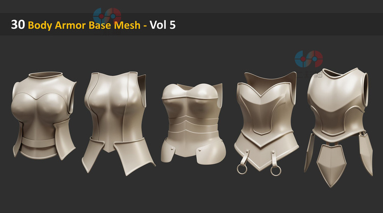 白膜C4D铠甲护甲盔甲zbrush装甲3Dmax模型fbx建模obj设计maya素材C5449