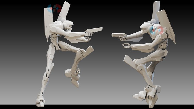 白膜C4D科幻人物高细节3d模型fbx创意机器人max素材obj建模机甲C5456