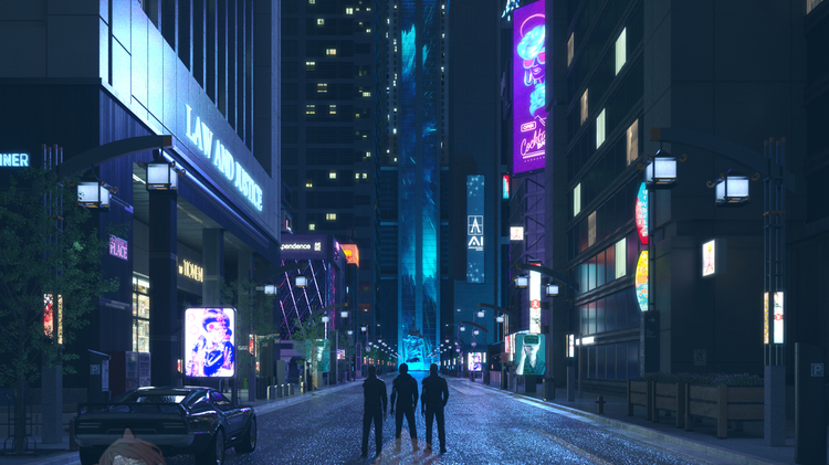 C4D霓虹夜景街道赛博朋克OC渲染器建模设计素材模型三维工程文件C5472