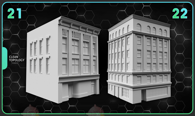 白模C4D城市楼房建筑房屋子基础网格3DMAX模型Blend建模FBX素材C5489