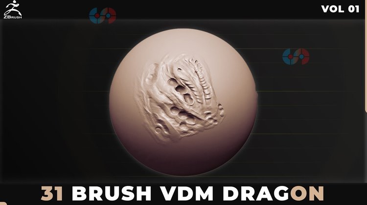 Draogon Vdm画笔zbrush笔刷皮肤疤痕撞角恐龙鳄鱼蜥蜴乌龟zb雕刻C5503