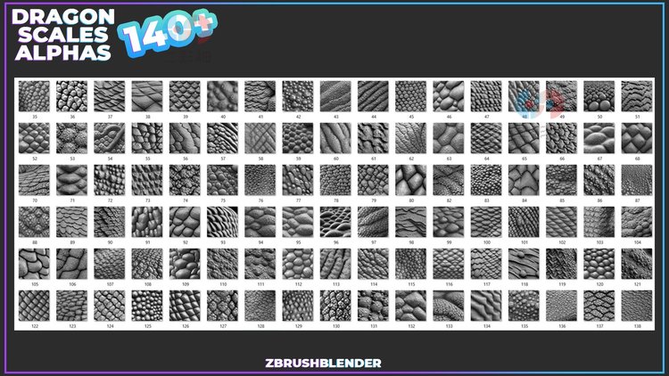 zbrush龙鳞alpha置换贴图爬行动物sp大象鳄鱼恐龙蜥蜴C4D皮肤细节C5508