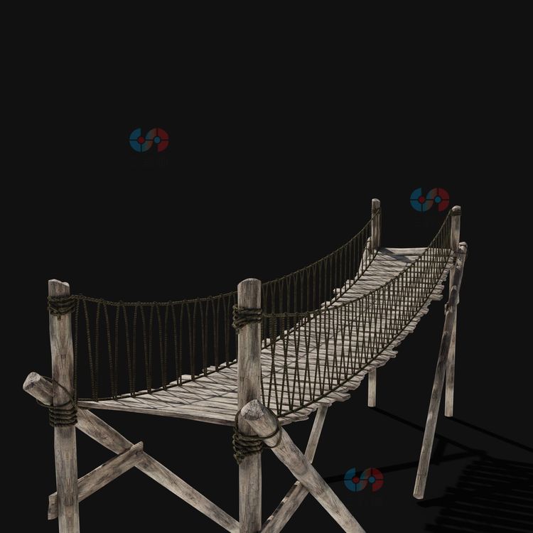 C4D复古木质海港zbrush码头建设桥fbx港口AAA建造者obj低聚3d模型C5531