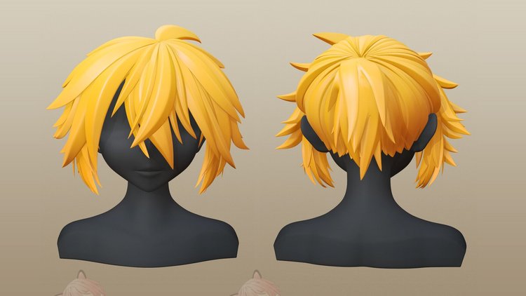C4D动漫卡通女生maya发型3D头发长短发fbx卷发blender模型obj素材C5539