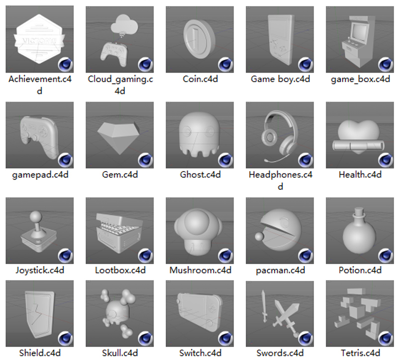 白模C4D卡通游戏药瓶fbx武器3D图标png手柄蘑菇头耳机模型obj素材C5540