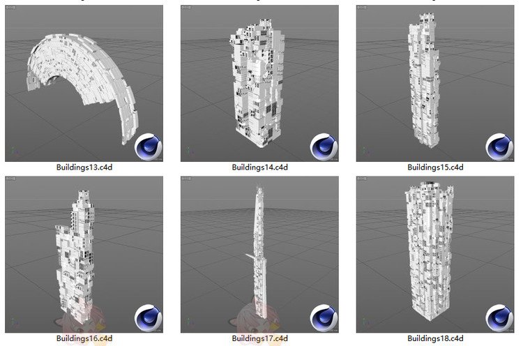 白模C4D未来创意科幻城市摩天大楼房屋maya建筑模型FBX建模3D素材C5547