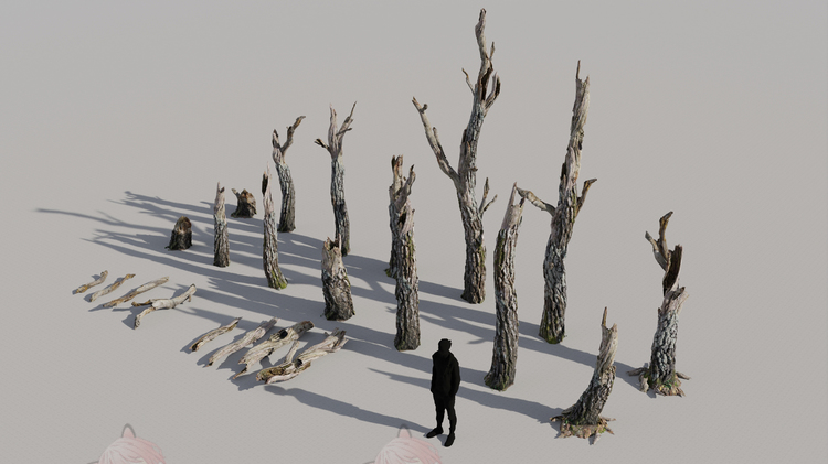 blender枯树枝obj枯树干maya石头fbx绿草绿植物C4D模型3d建模素材C5557