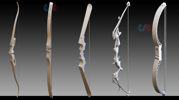 白膜C4D弓箭zbrush创意武器maya复合弓max模型fbx建模obj立体素材C5573