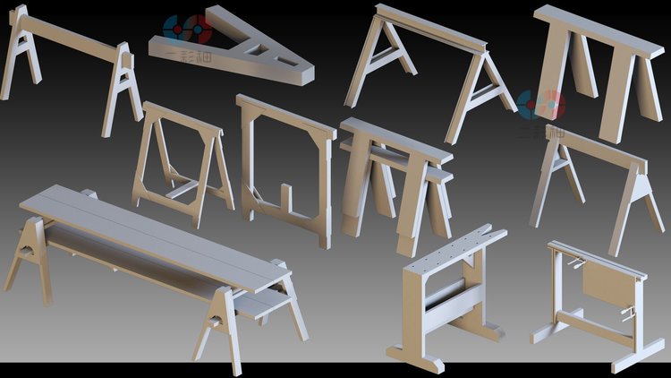 白膜C4D木制道具zbrush设备obj建模fbx立体3dmax设备maya设计素材C5574