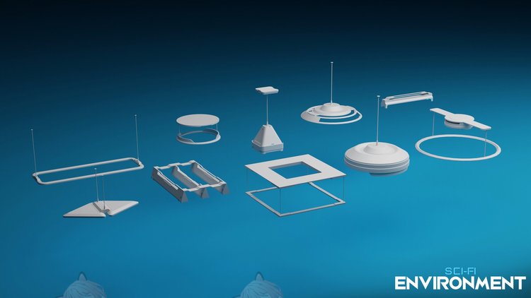 白模C4D科幻空间结构门框面板maya墙壁Blender模型fbx建模obj素材C5580