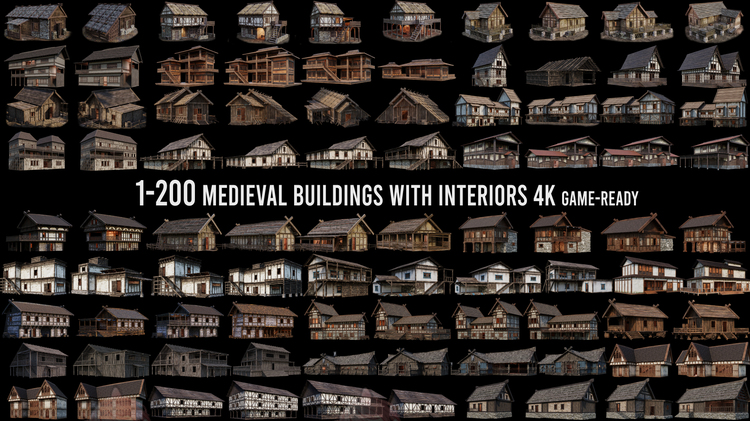 C4D古老中世纪房屋建筑maya茅草房zb木屋砖石blender建模fbx模型C5583