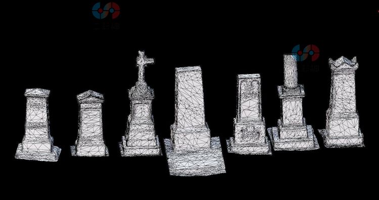 C4D低模PBR墓碑破旧扫描低聚3D模型blend游戏资产obj建模fbx素材C5586