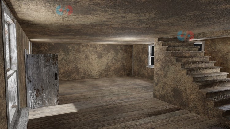 C4D房屋zbrush建筑毁坏木制maya破旧废墟obj建模fbx素材游戏资产C5587