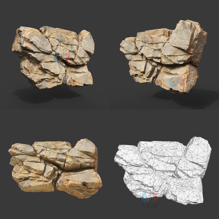 C4D低聚黄色ue岩石3ds碎石块obj石头fbx建模3dmax设计zbrush素材C5588