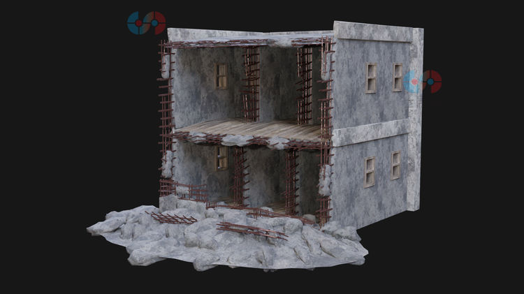C4D建筑毁坏战损破旧废墟城市obj低聚fbx模型maya建模zbrush素材C5597