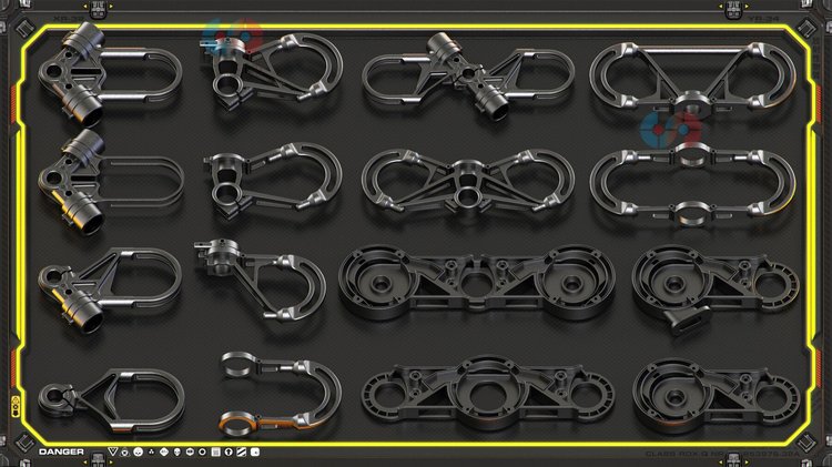 C4D白膜科幻硬表面机甲零件起落架螺丝obj建模maya模型zbrush素材C5609