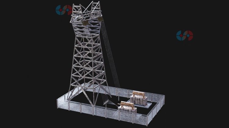 C4D发电站简易能源发电机电池传输塔3D模型zb渲染fbx建模obj素材C5624