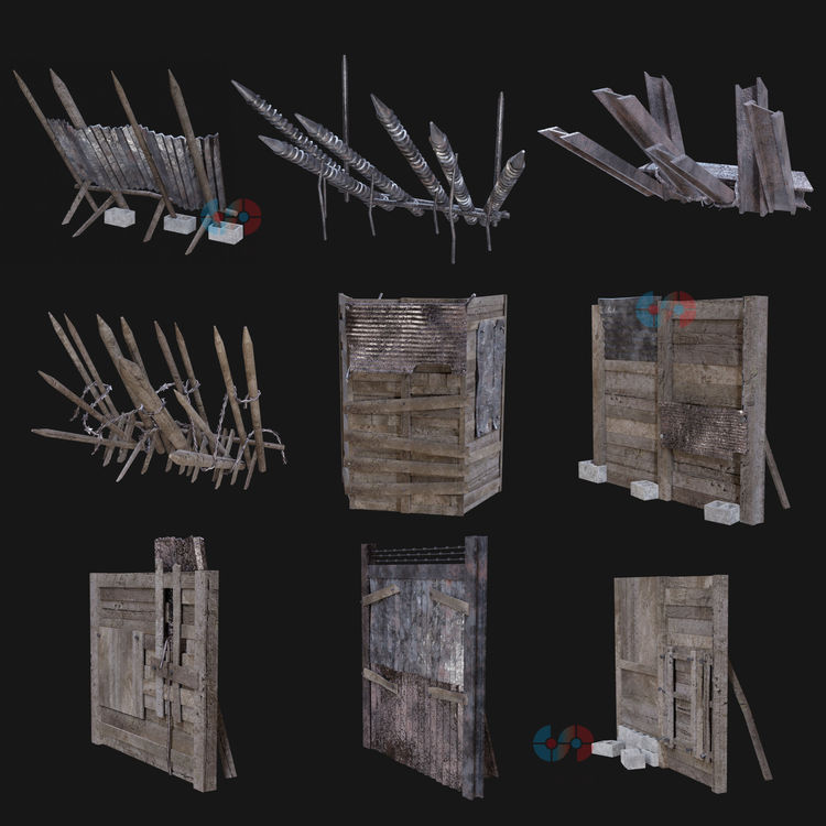 C4D墙屏障栅栏围栏堡垒生存游戏资产zb低聚3D模型fbx建模obj素材C5625