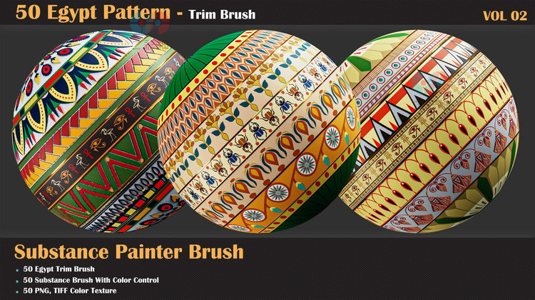 C4D埃及图案alpha颜色纹理zbrush笔刷substance painter贴图素材C5628