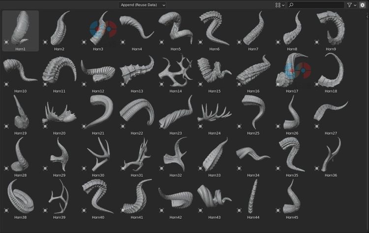 HORNS高多边形雕塑3D模型龙角鹿角怪兽角obj模型C4D白膜maya建模C5630