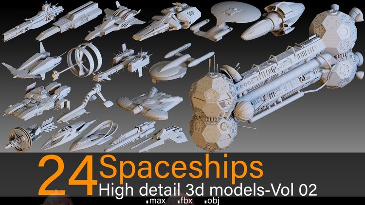 白模C4D科幻太空宇宙zbrush飞船obj模型3D立体maya素材fbx建模C5631