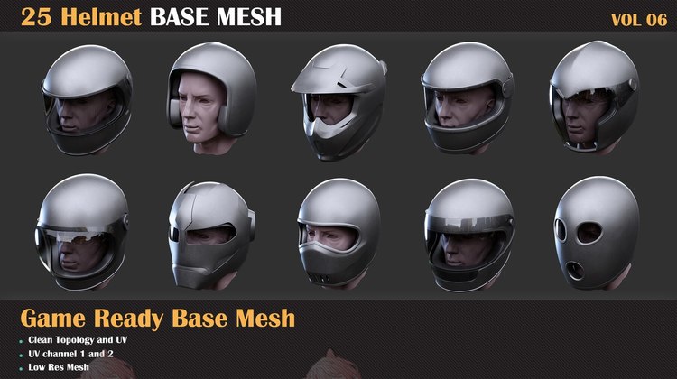 C4D白模科幻机械低面maya头盔头戴zbrush头饰obj模型fbx建模素材C5634