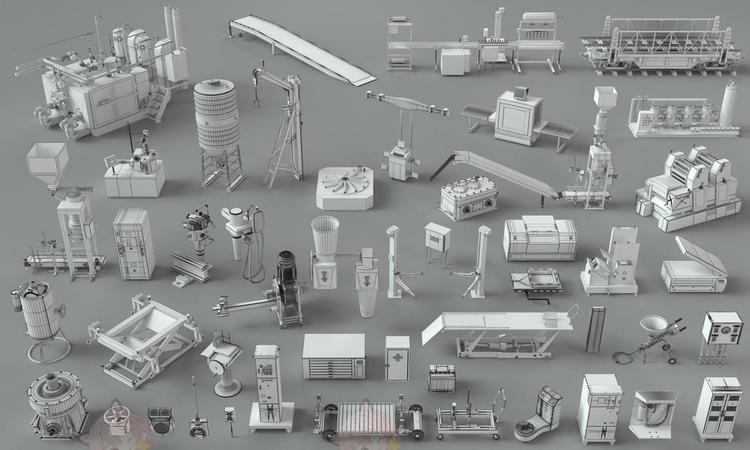 zb工厂机器设备blender自动化c4d流水线max生产线maya厂房3d模型C5636