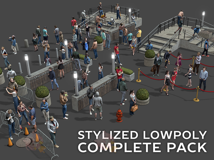 C4D低模写实Lowpoly人物走路行人3D模型fbx建模obj素材zbrush资产C5650