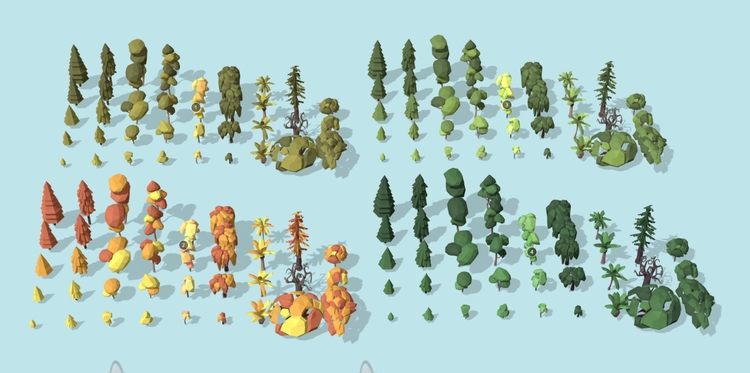 卡通低模C4D植物春夏秋冬树木3D模型blend渲染fbx建模obj素材gltf C5653