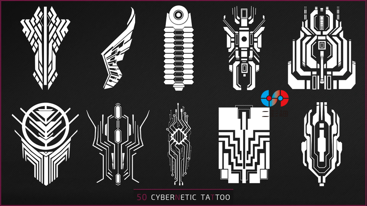 C4D赛博朋克zbrush纹身maya免扣png贴图psd纹理blender图片3d素材C5658