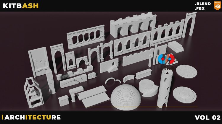 C4D白膜中世纪城堡建筑城墙3D模型blender渲染fbx建模zbrush素材C5659