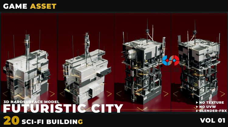 C4D科幻建筑未来城市fbx高楼大厦房屋3D模型blender渲染maya素材C5660