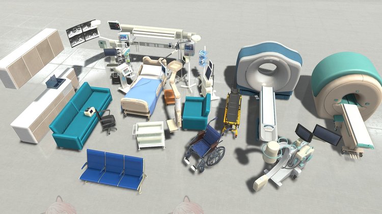 C4D卡通医院道具资产blender床gltf监护仪fbx轮椅obj担架3D模型C5669