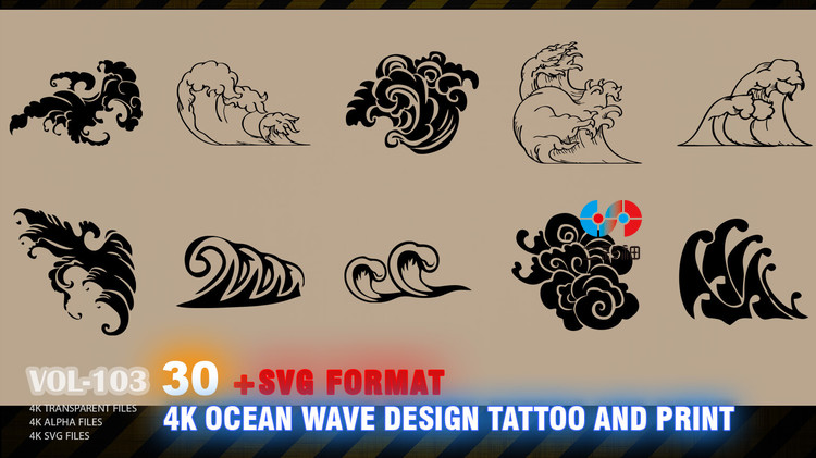 4K海浪3d设计C4D矢量ALPHA贴图zbrush纹理maya纹身sp花纹png免扣C5680