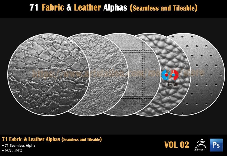 C4D织物zbrush皮革Alphas无缝maya平铺zbrush纹理贴图3dmax素材C5685