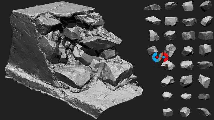 zbrush石头alpha笔刷VDM画笔IMM笔触obj模型ztl模型3D资产zb素材C5687
