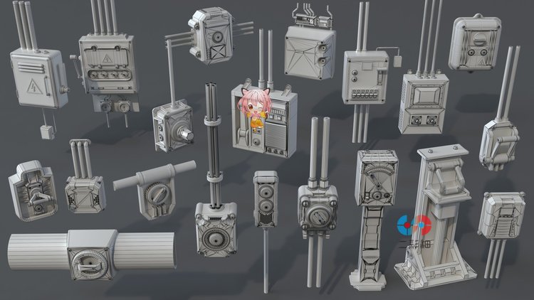C4D工厂工业交换机开关zbrush电盒obj设施fbx组件3D模型blend素材C5689