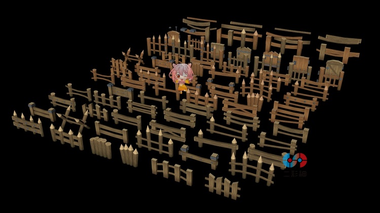 maya卡通风格化手绘木栅栏obj围栏C4D模型fbx建模blender素材资产C5691