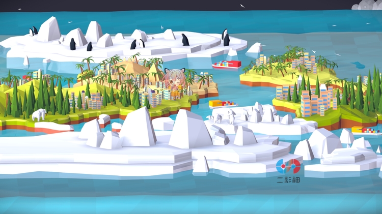 C4D卡通世界大陆海洋低模3D模型blend渲染fbx建模obj设计maya素材C5716