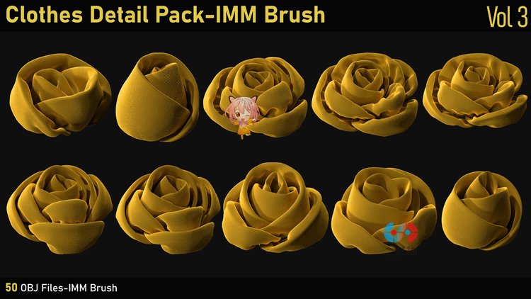 zbrush服饰maya织物C4D花朵装饰imm笔刷obj建模png免扣图3D模型C5720